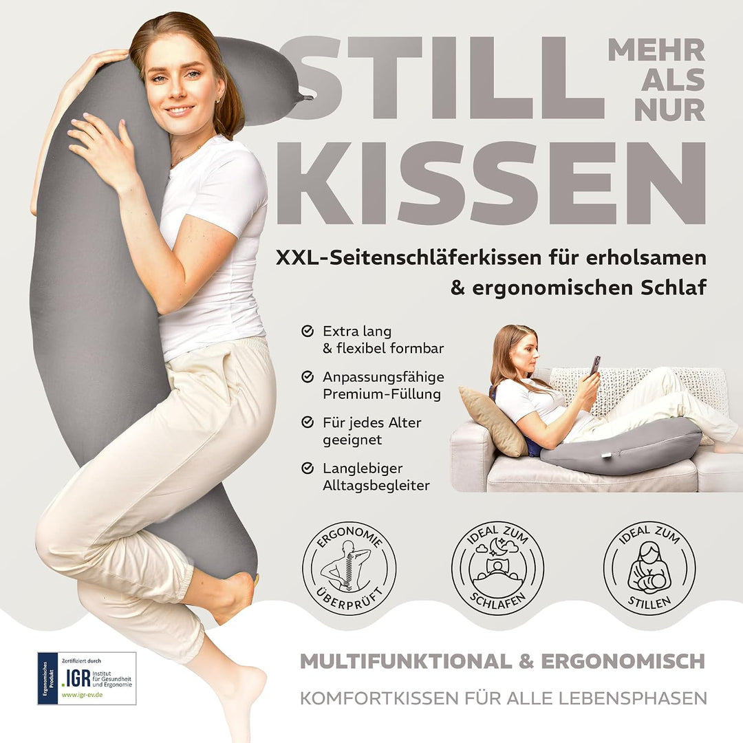 sei Design Stillkissen 170×30 cm – ergonomisch geprüftes Unterstützungskissen für Erwachsene – leise