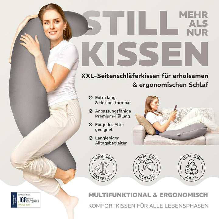 sei Design Stillkissen 170×30 cm – ergonomisch geprüftes Unterstützungskissen für Erwachsene – leise