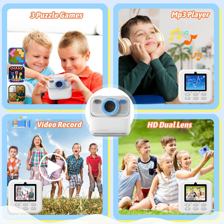 Upgrade Kinderkamera Sofortdruck für Jungen und Mädchen, 1080P HD Dual-Linse Selfie Digitalkamera mi
