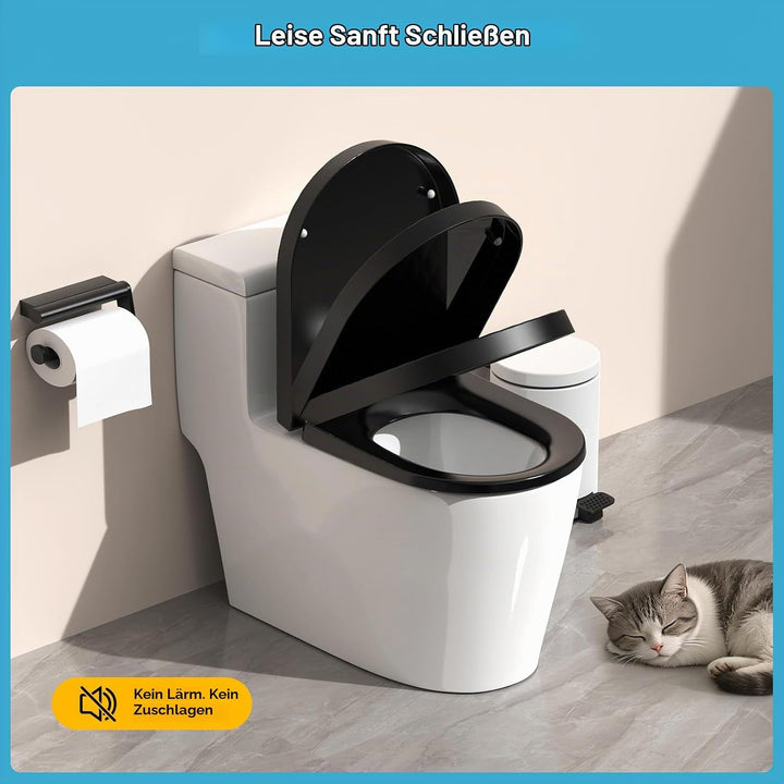 YEAUPE PRO Toilettendeckel mit Absenkautomatik D Form [KURZ] - 43,5×36,2 cm | WC Sitz mit Schnellver