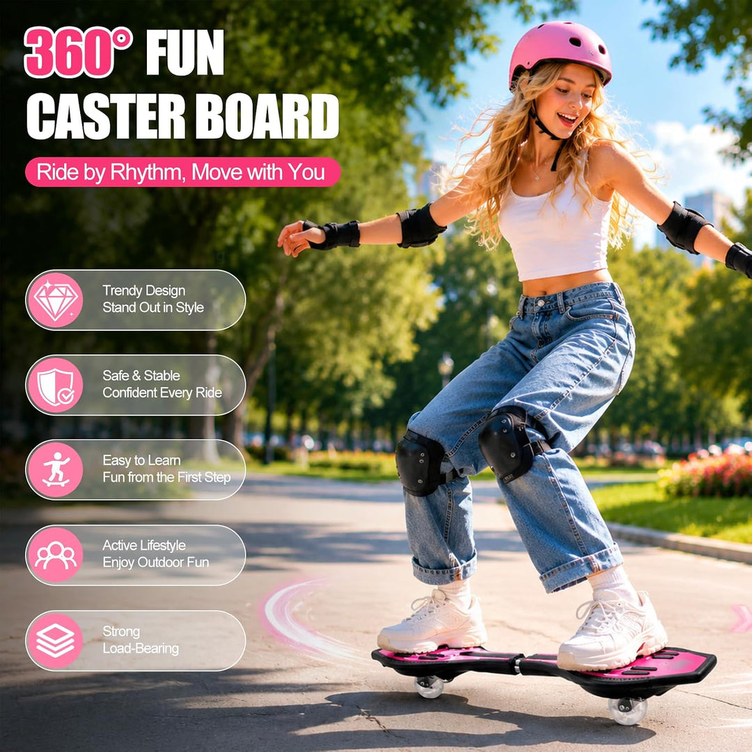 Waveboard Snakeboard Kinder LED Rollen, Caster Board | Anti-Rutsch-Oberfläche, 180° Drehung, leicht