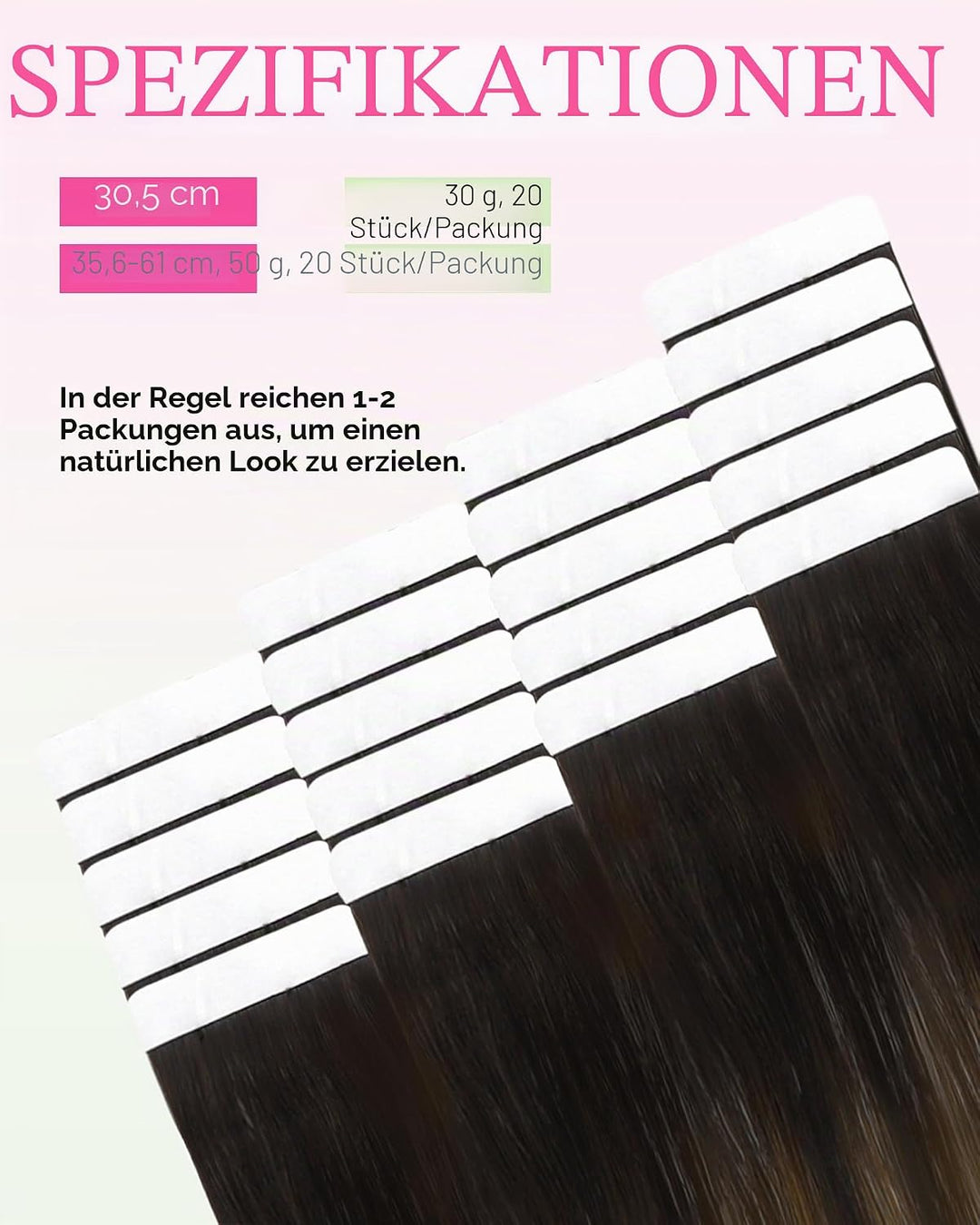 YoungSee Echthaar Extensions Tape Braun 60 cm Tape Extensions Echthaar Braun Ombre Echthaar Tape in
