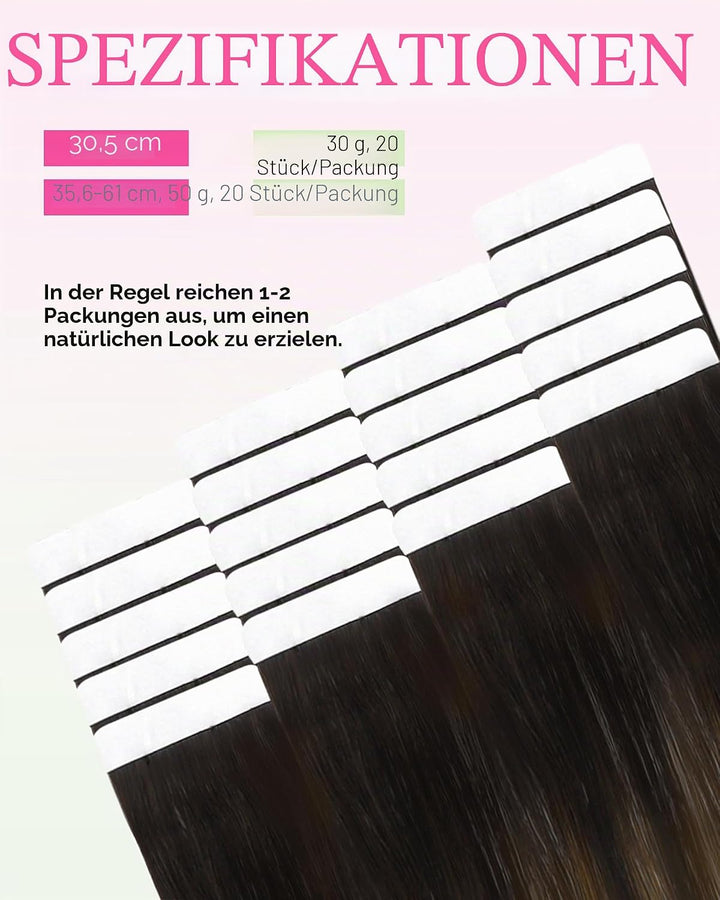 YoungSee Echthaar Extensions Tape Braun 60 cm Tape Extensions Echthaar Braun Ombre Echthaar Tape in