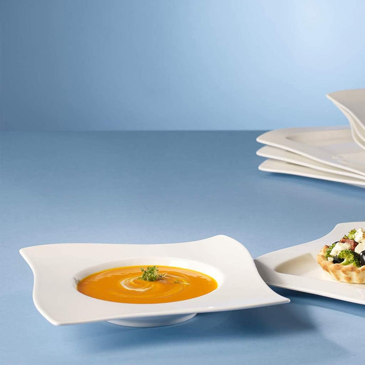 Villeroy und Boch NewWave Suppenteller, Premium Porzellan, Weiss Suppenteller 24 cm, Suppenteller 24