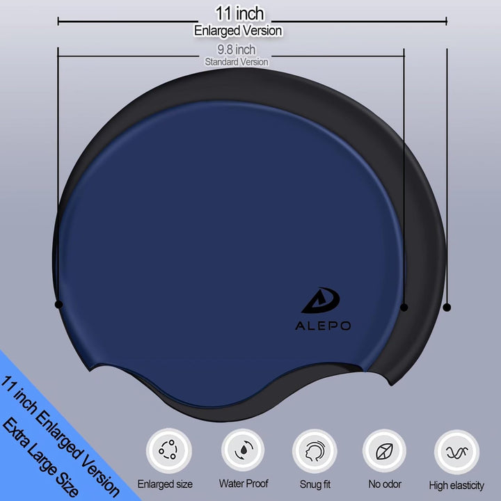 Alepo Extra Large Badekappe Damen Herren, Schwimmkappe Lange Haare Langlebige Silikon mit Ohrschutz,