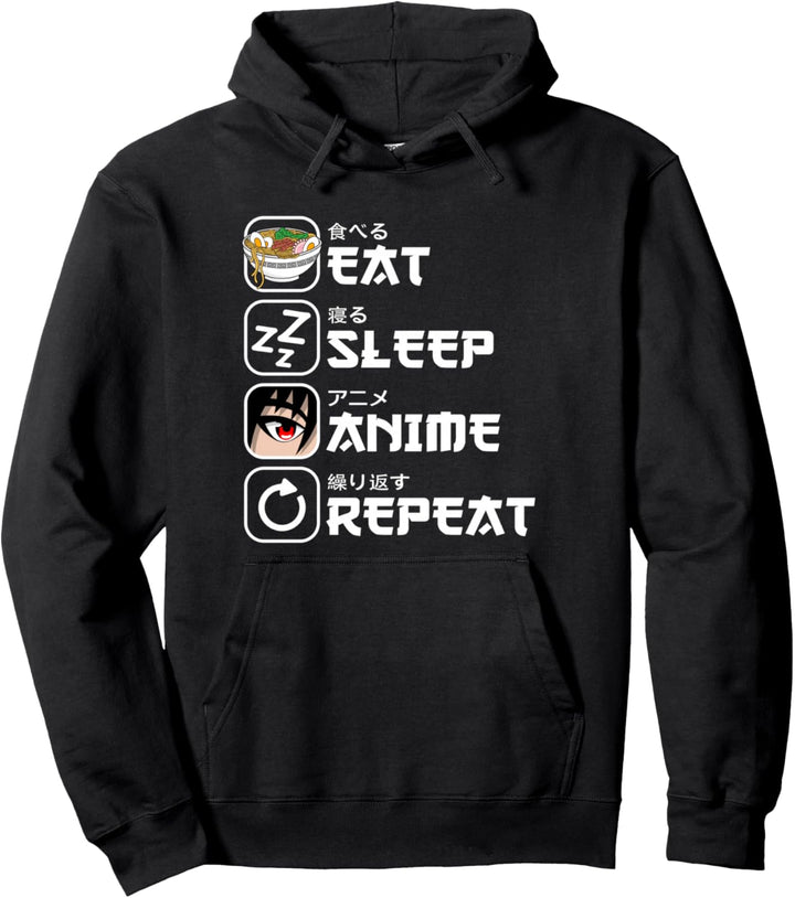 Eat Sleep Anime Repeat Otaku Lustiges Manga Anime Pullover Hoodie