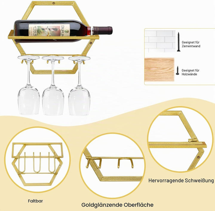 Giyiprpi Metall Wandmontierter Weinhalter Stemware Glass Rack, 2Pcs Hängendes Glas Weinregal Wandbeh