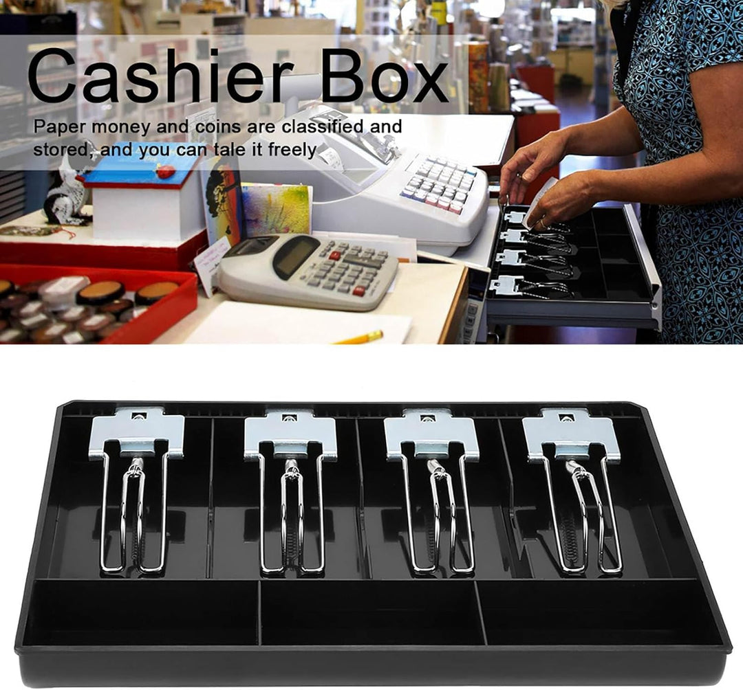 Global Cash Drawer Insert Tray 4 Geldscheine / 3 Münzfächer ABS Coin Cash Tray zur Geldlagerung Schw