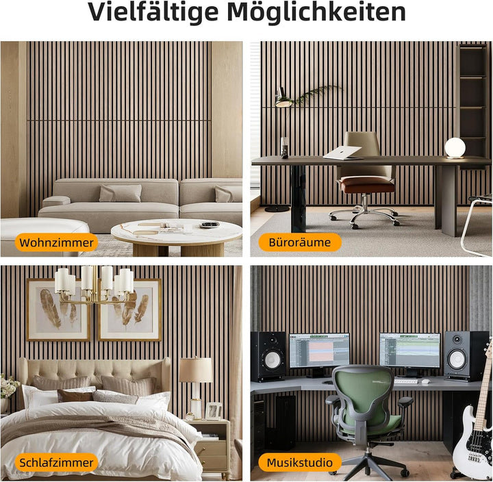 JAMELO Akustikpaneele Holz Furnier | 2,88m² - 120cm x 240cm* Set - (Set = 4 Stück 120cm x 60cm) | Fa