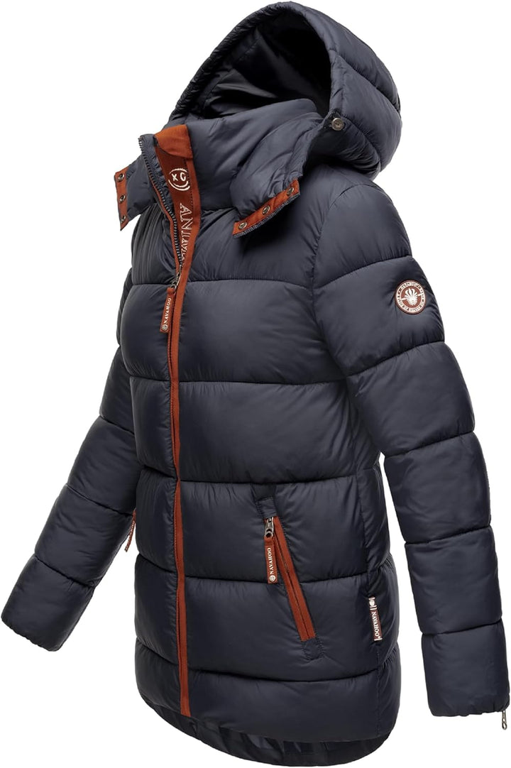 Navahoo Damen Kurze Winterjacke Steppjacke warm mit Abnehmbarer Kapuze aus recycelten Materialien Wa