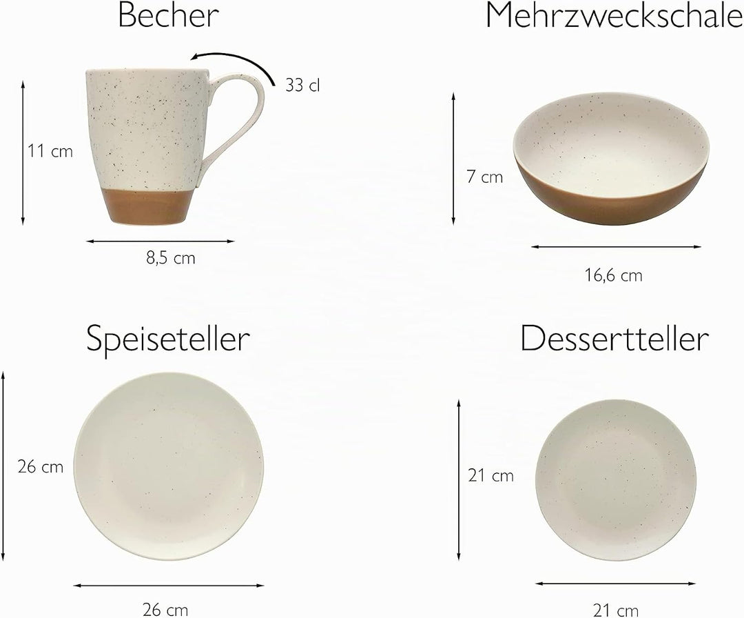 CREATABLE 33071, Serie SAND DUNES, Geschirrset, Kombiservice 16 teilig, Mehrfarbig, Kombiservice 16