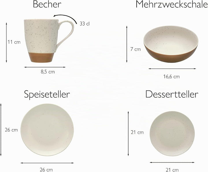 CREATABLE 33071, Serie SAND DUNES, Geschirrset, Kombiservice 16 teilig, Mehrfarbig, Kombiservice 16