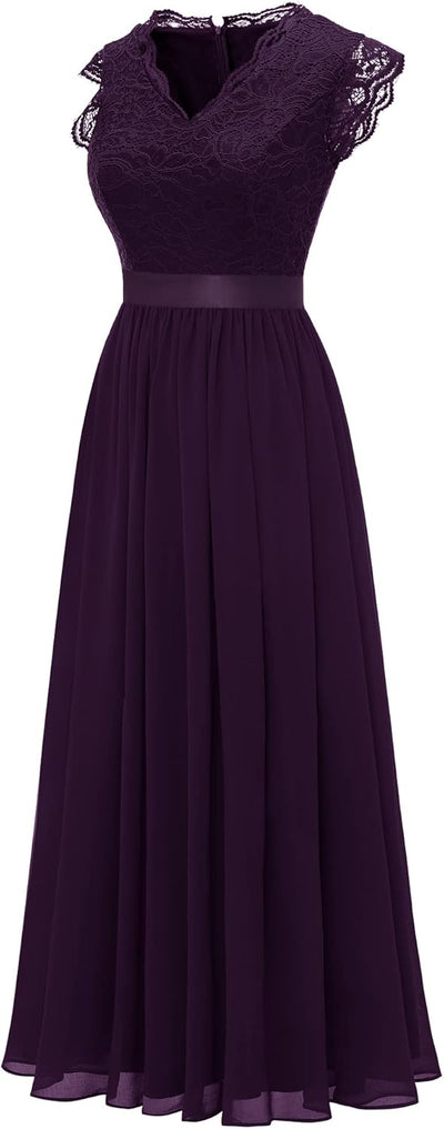 Dressystar Damen Ballkleid Maxi Lang Abendkleider Elegant für Hochzeit Spitzen Cocktailkeid S Band_g