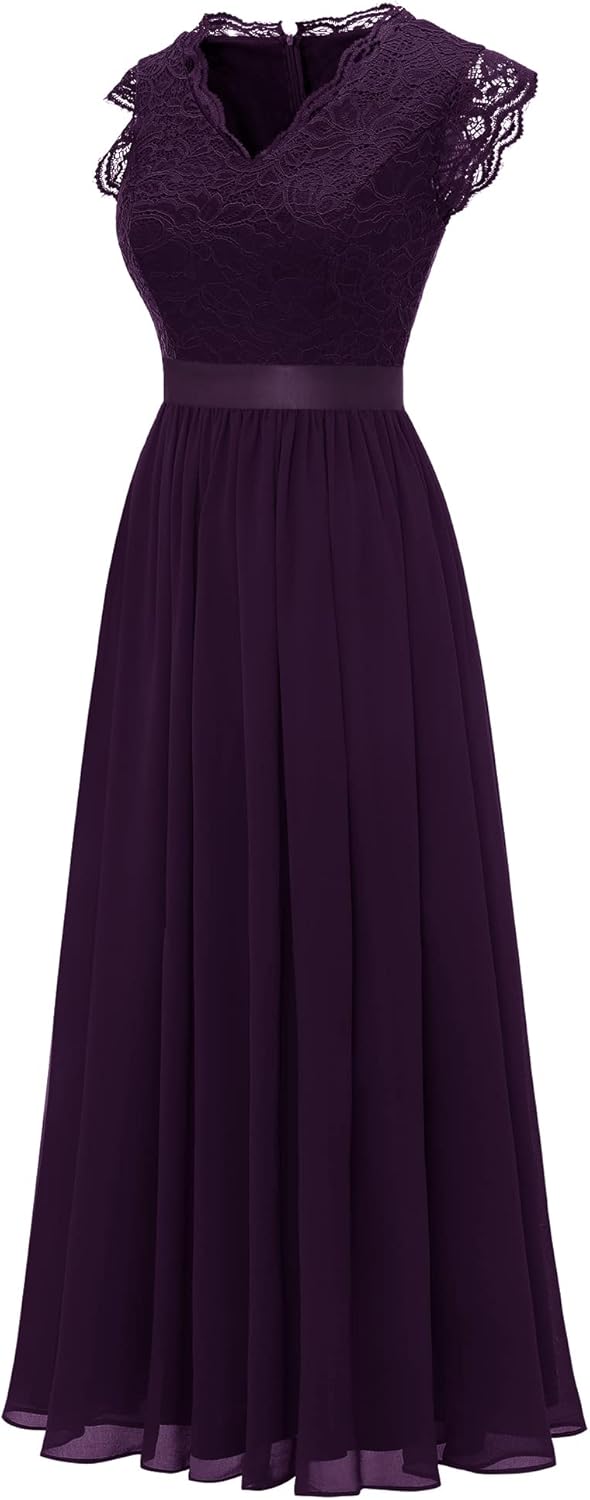 Dressystar Damen Ballkleid Maxi Lang Abendkleider Elegant für Hochzeit Spitzen Cocktailkeid S Band_g
