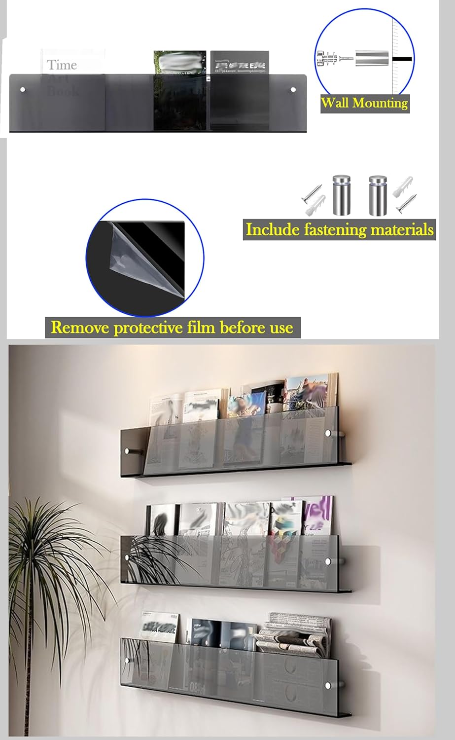 TUKA-i-AKUT 100cm Länge Wand Prospekthalter Acryl Extra Stark, Zeitschriftenhalter Wandregale für Ze