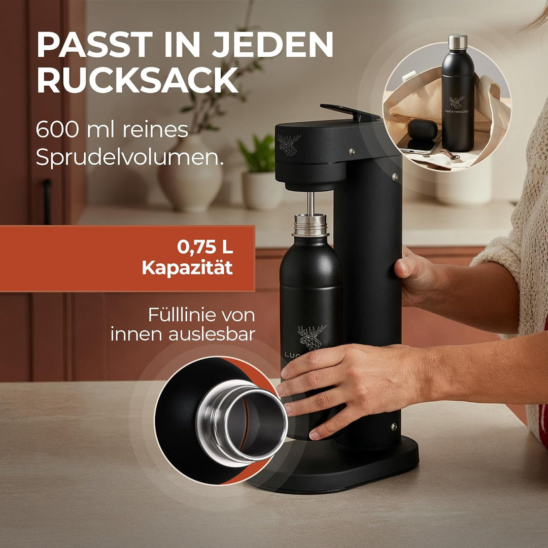 Infinity Edelstahlflaschen Wassersprudler 0,75L – Kompatibel mit der LM Infinity Serie, Aarke Carbon