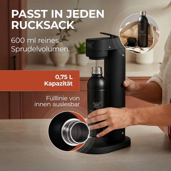 Infinity Edelstahlflaschen Wassersprudler 0,75L – Kompatibel mit der LM Infinity Serie, Aarke Carbon