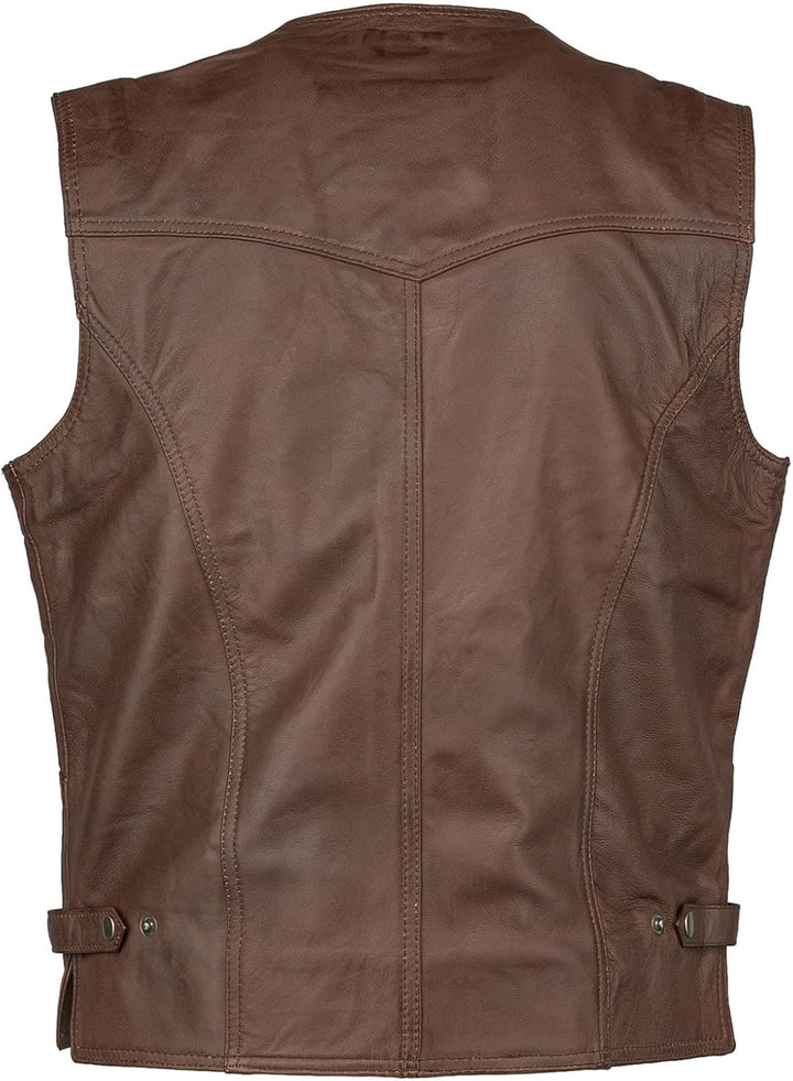 URBAN 5884 Bikergilet aus echtem Leder, bequemes Schafsfell, Bikergilet mit Knopfverschluss XXL brau
