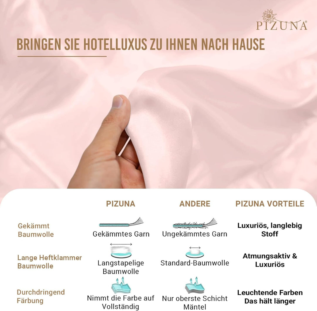 Pizuna Luxuriöser Soft-Satin 2er Pack Kissenbezug 70 x 90 cm Helles Rosa, 800 Fadenzahl Baumwolle Ki