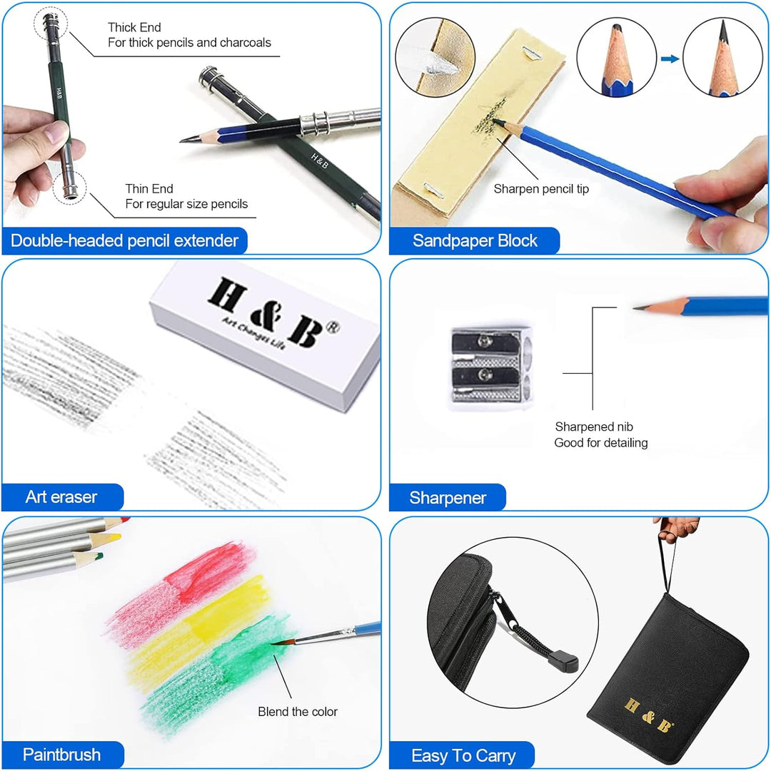 H & B Buntstift, Künstler-Buntstift, professionelles Zeichenstift-Set für Kinder, Künstler, Erwachse