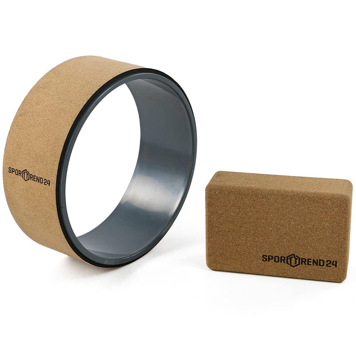 Sporttrend 24® Yoga Wheel aus Kork + Yoga Block aus Kork