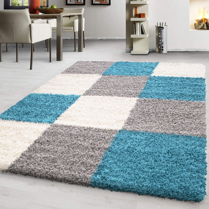 Hochflor Teppich Wohnzimmer Kariertes Design Schlafzimmer Esszimmer Flur Teppich Küchenteppich Weich