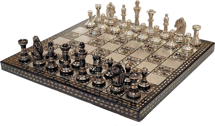 stonkraft Sammlerstück Messing Schachbrett mit 100% Messingfiguren Schachfiguren Münzen