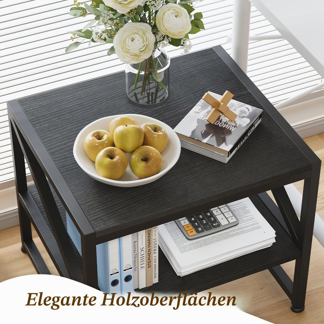 Beistelltisch Wohnzimmer 50x50x51,5 cm, Couchtisch mit 2 Ebenen bis 90 kg belastbar, Industrie-Desig