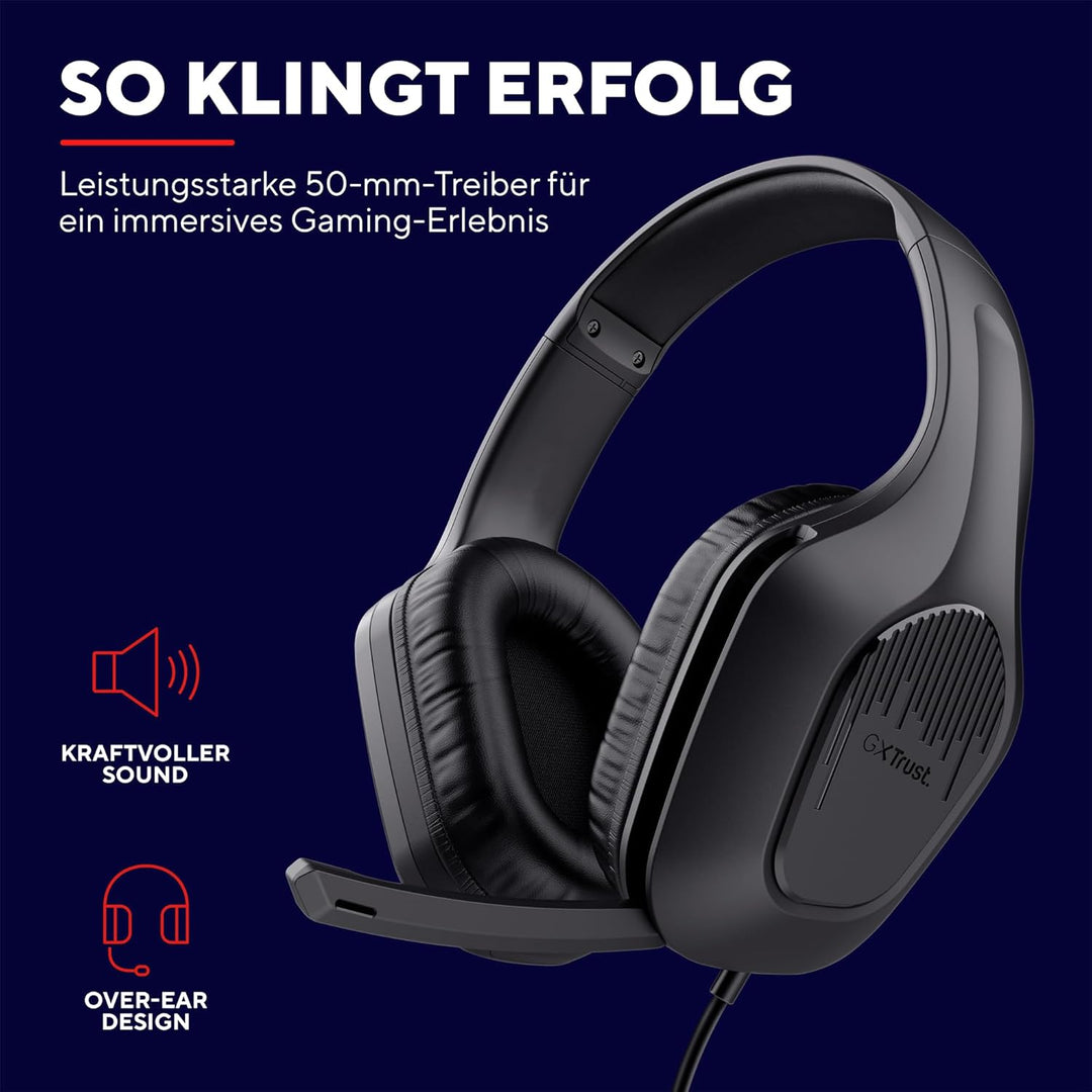 Trust Gaming GXT 415 Zirox Leichtes Gaming Headset mit 50-mm-Treiber für PC, Xbox, PS4, PS5, Switch,