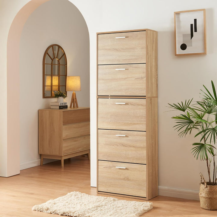 [en.casa] Schuhschrank Sykkylven Schuhkipper mit 5 Klappen Schuhkommode für 20 Paar Schuhe 169 x 60
