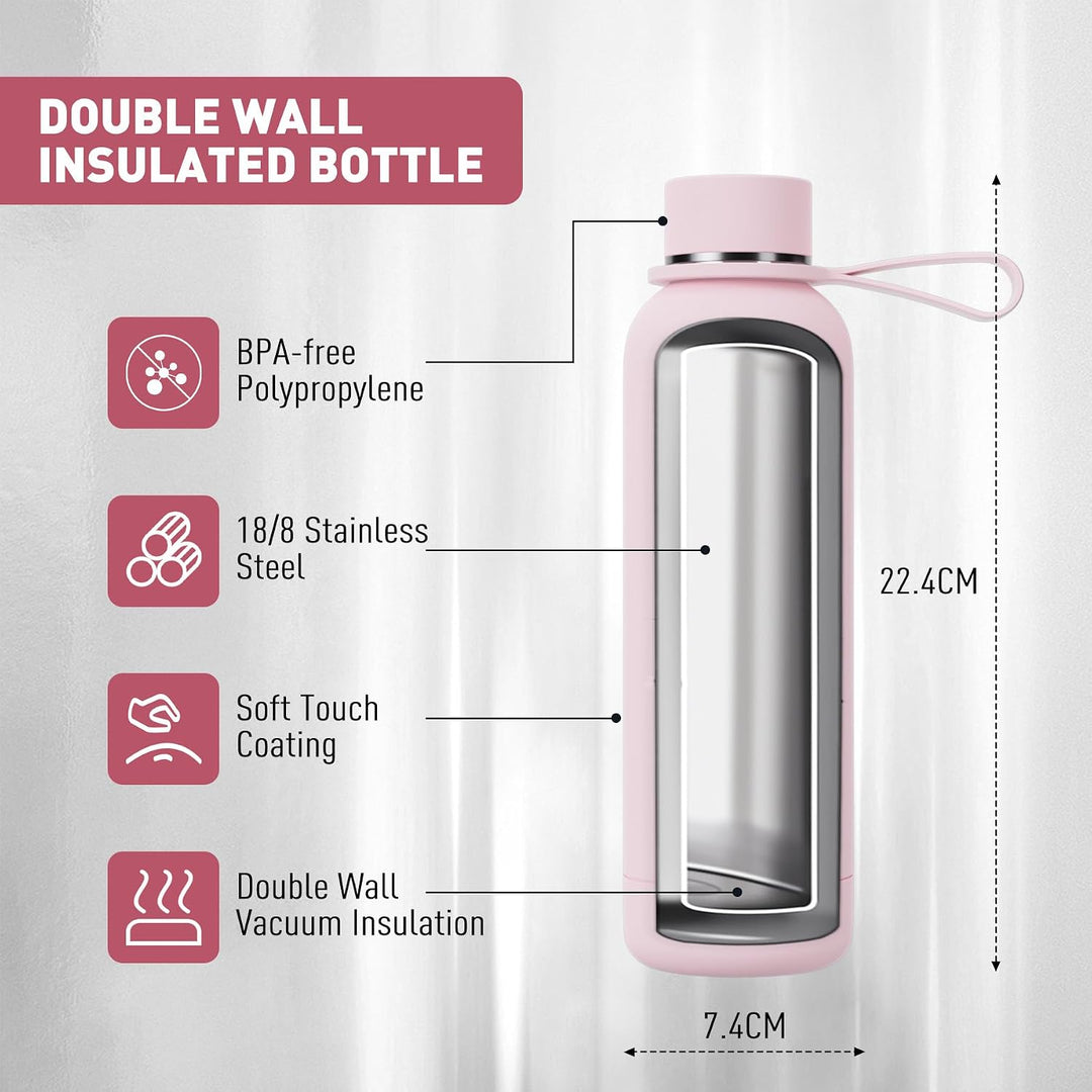 Exllena Trinkflasche Edelstahl 500ml - Hochwertige Thermosflasche Mit Silikongriff für Sport, Büro u