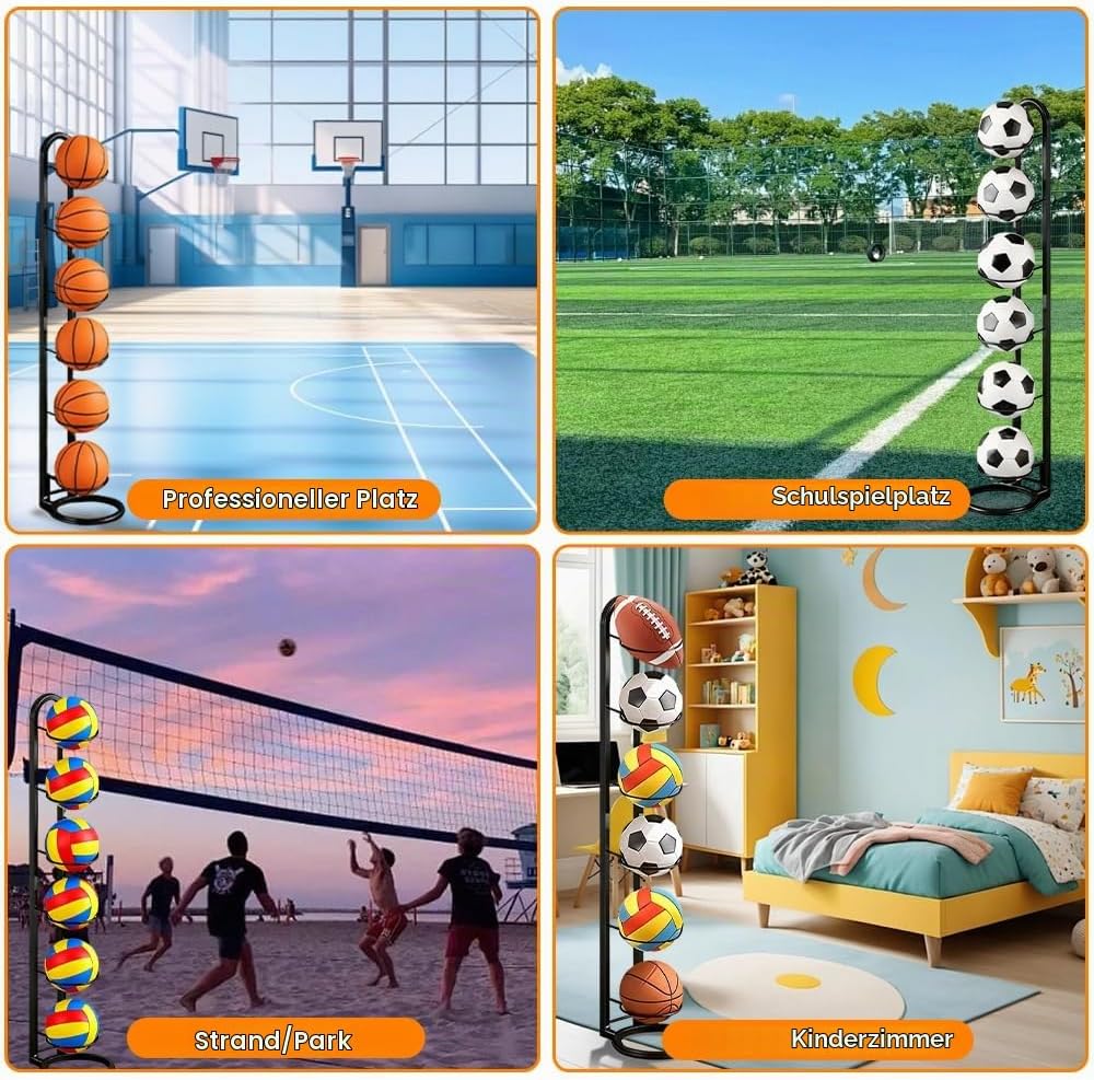 6 Stufiger Ballständer, Ballhalter aus Metall Ball Aufbewahrung, Vertical Ballregal Football Ständer