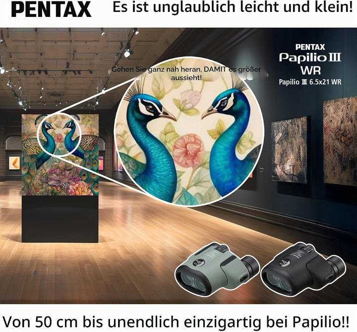 Pentax Papilio III Fernglas, 6,5 x 21, wetterfest, Schwarz, Fokus 50 cm, spritzwassergeschützt, Muse