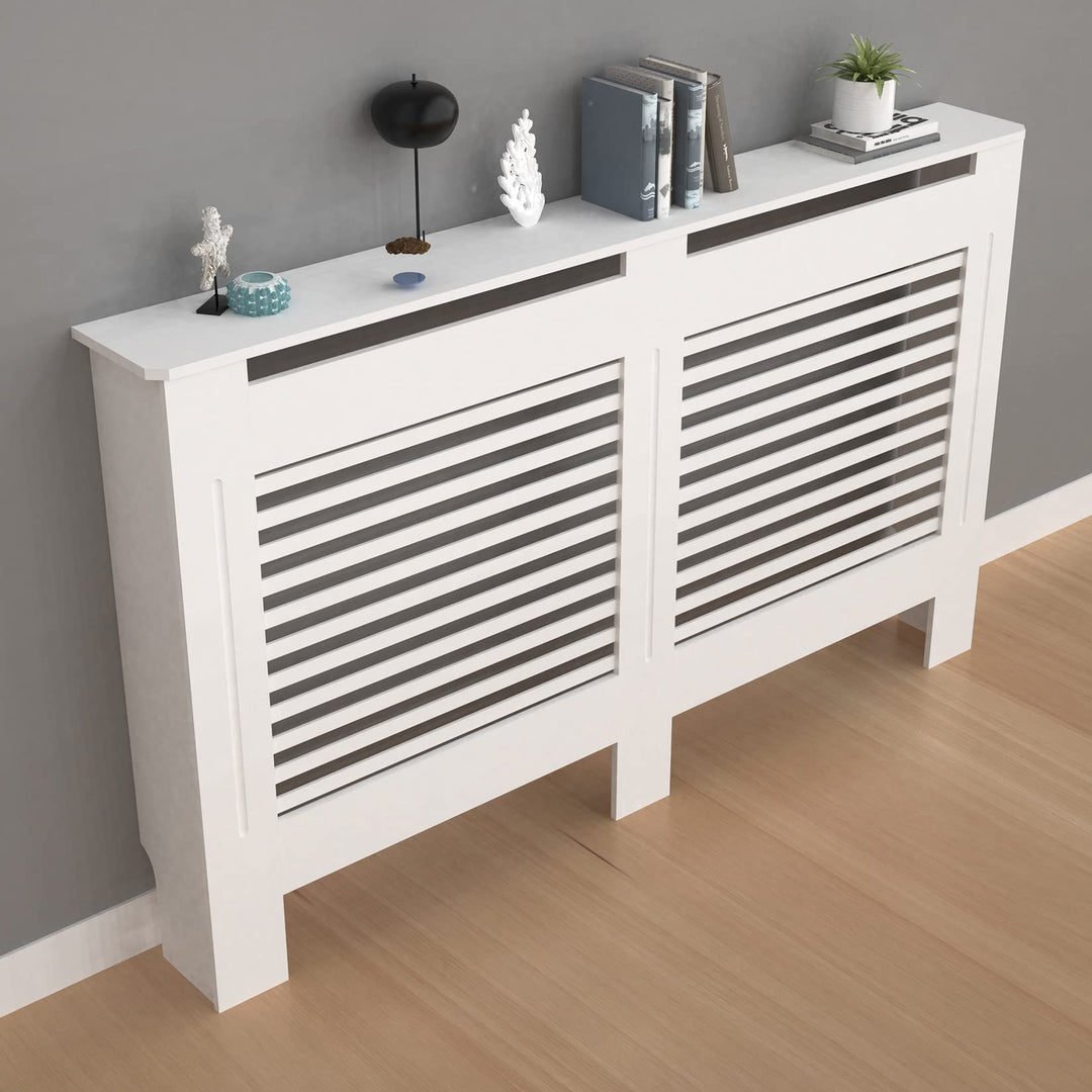 FATIVO Heizkörperverkleidung Hohe Heizkörperabdeckung Horizontal Holz 101×152×19 cm Weiss aus MDF la