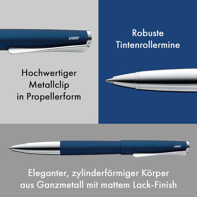 LAMY studio Tintenroller 367 - Rollpen aus Edelstahl in der Farbe Imperial-Blau mit hochglänzendem v