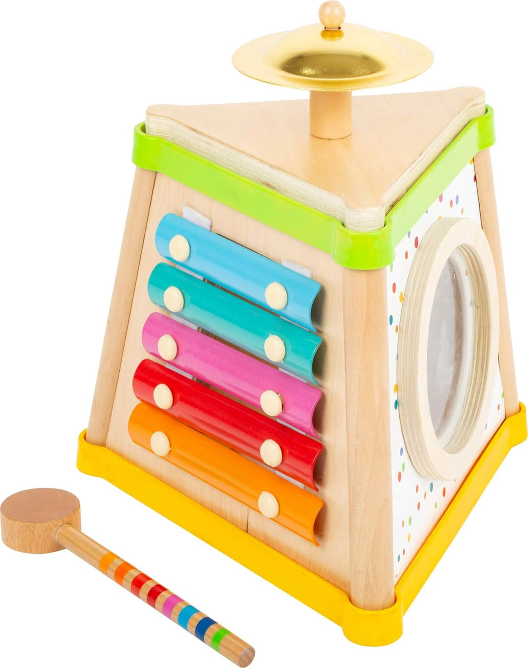 small foot Musikdreieck "Sound" aus Holz, Instrument mit Trommel, Xylophon, Becken und Klanghölzern,