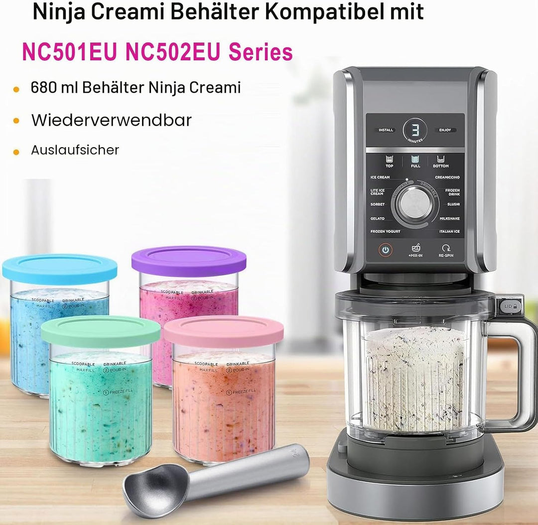 4 Stück Eiscreme-Behälter für Ninja Creami Deluxe NC501EU NC502EU Serie, 680 ml Zubehör für Ninja Ic