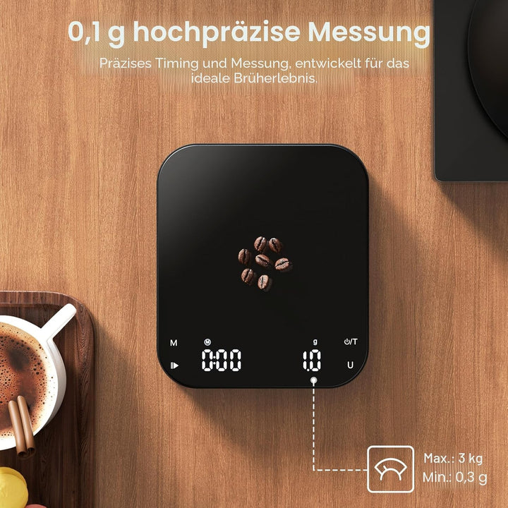 Ultrean Kaffeewaage mit Timer, wiederaufladbare Küchenwaage für Espresso und Pour-Over Kaffee, 3 kg/