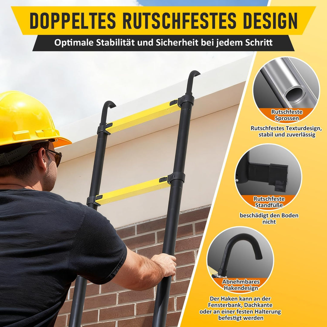 Joparri Aluminium Teleskopleiter 3.8M, Ausziehbare Leiter mit Stabilisator und Abnehmbaren Haken, Ru
