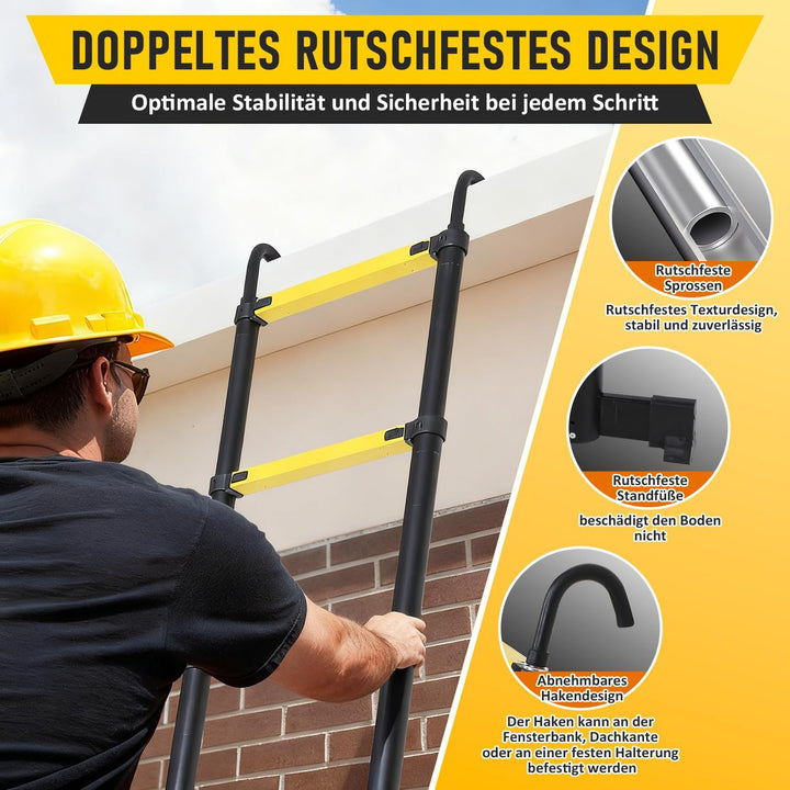 Joparri Aluminium Teleskopleiter 3.8M, Ausziehbare Leiter mit Stabilisator und Abnehmbaren Haken, Ru