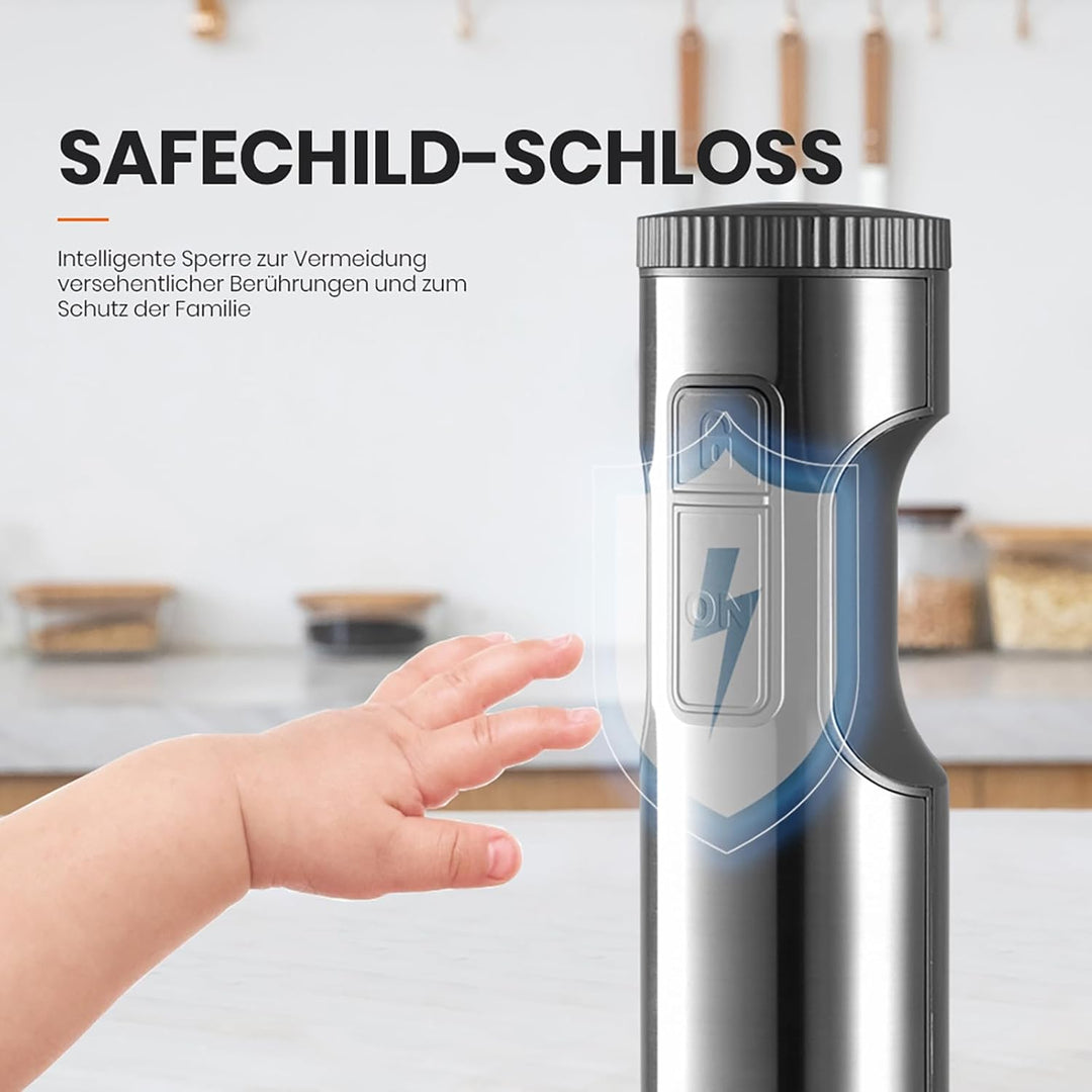 MIUI Stabmixer Edelstahl – Mixer für Küchenhandmixer-Set, 14-Gang-Edelstahlklinge und Körperhandstab