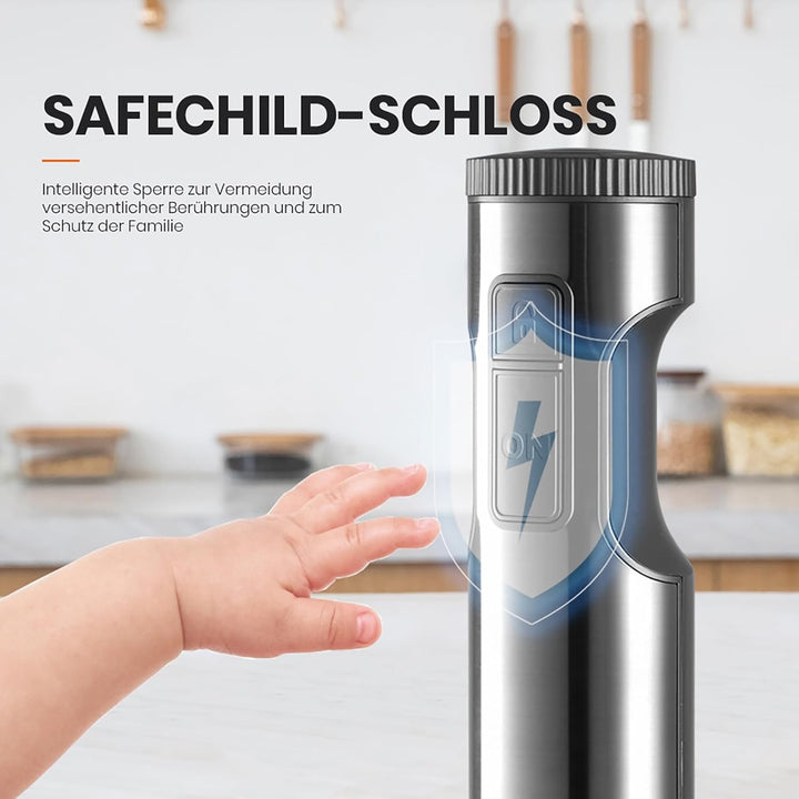 MIUI Stabmixer Edelstahl – Mixer für Küchenhandmixer-Set, 14-Gang-Edelstahlklinge und Körperhandstab