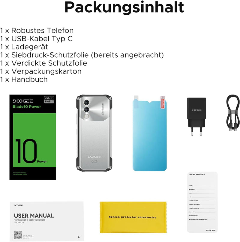 DOOGEE Blade10 Power Outdoor Handy Ohne Vertrag Android 14-10300mAh, 24GB+256GB/TF 2TB Outdoor Smart