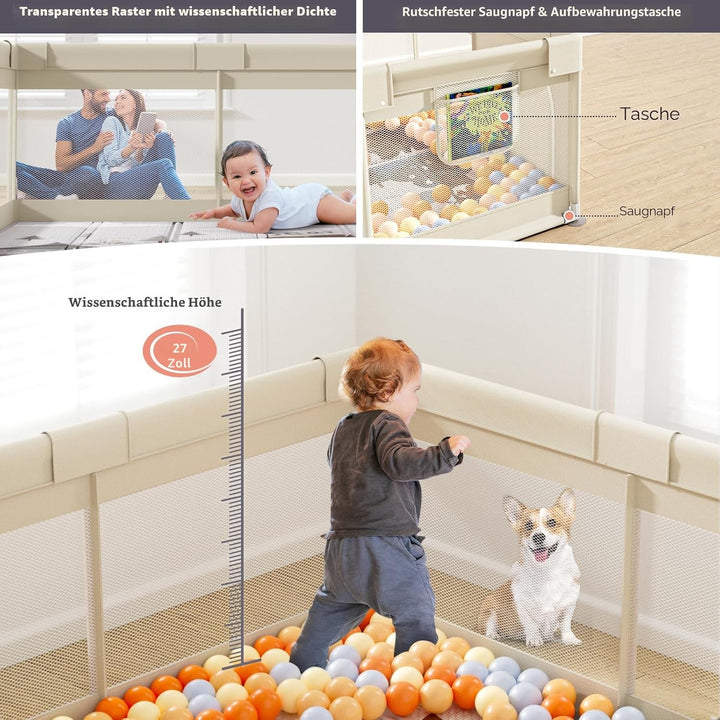 Baby Laufgitter 120x120 cm mit Matte &amp; Matratze für Zuhause | Baby Laufgitter, geräumiger Spielberei