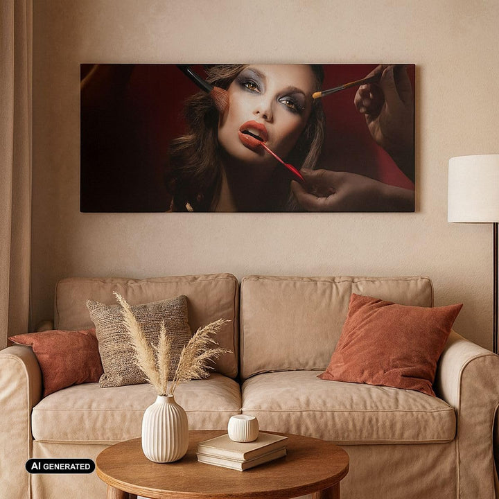 Wandbilder Dekoration Wohnzimmer Frau Make-up schön Panorama Bilder auf Leinwand 120x50cm Leinwandbi