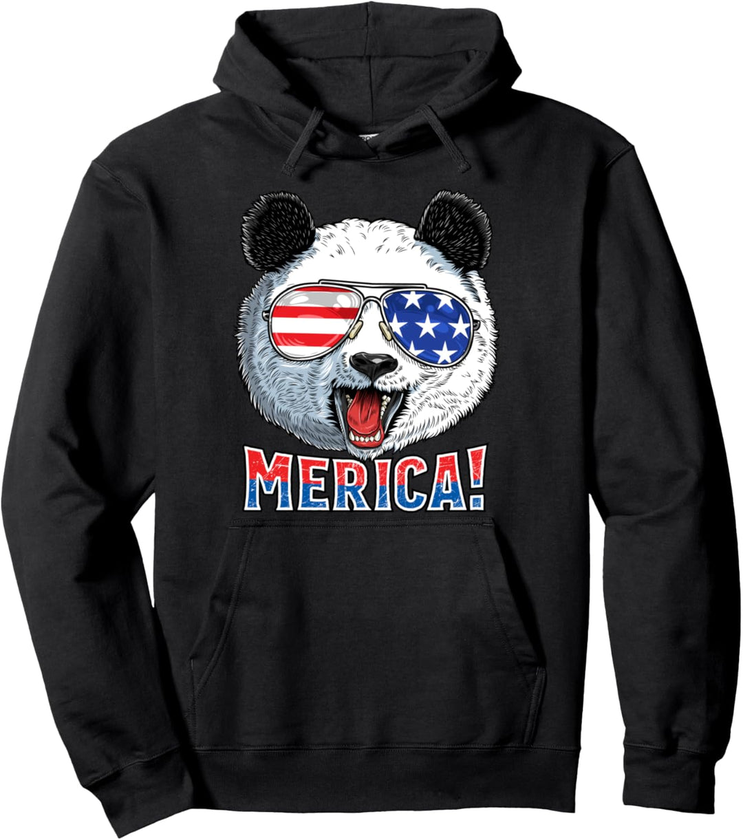 Panda 4th of July Merica Men Women American Flag Sunglasses Pullover Hoodie