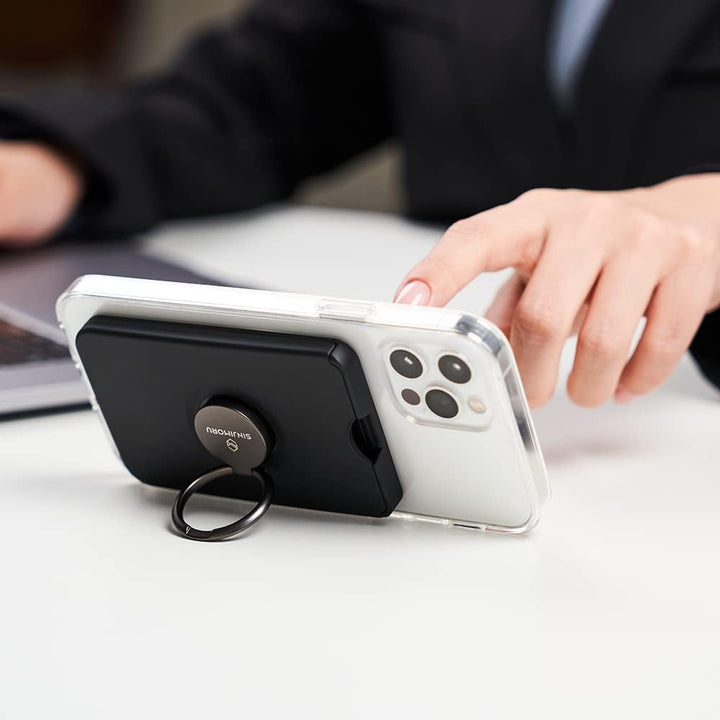 Sinjimoru Magnetischer Handy Kartenhalter mit Handy Ring, Handy Kreditkartenetui mit Handy Ständer M