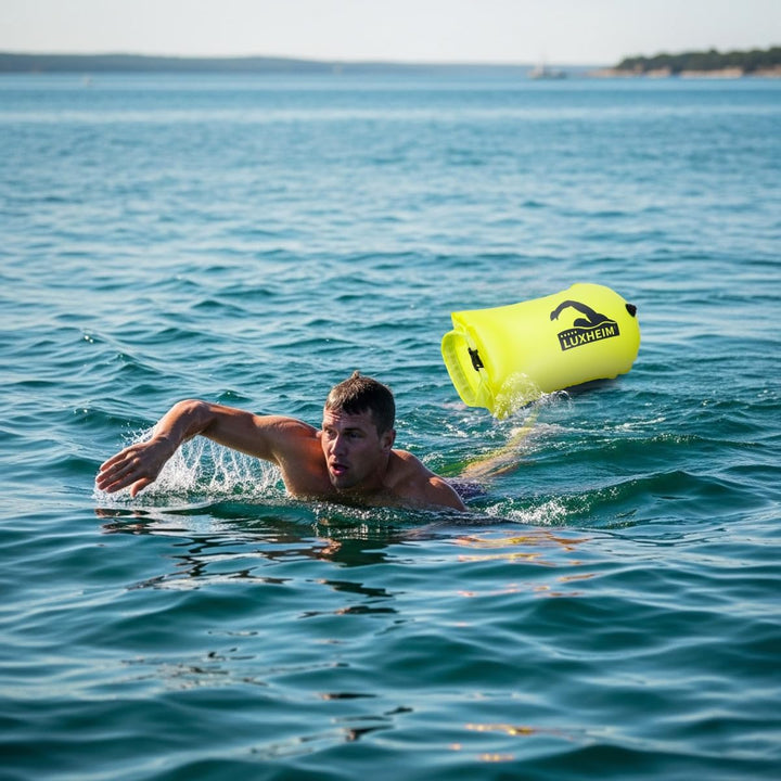 28L Schwimmboje Trockensack mit Doppelairbag, Aufblasbare Schleppschwimmer Boje für Erwachsene Freiw
