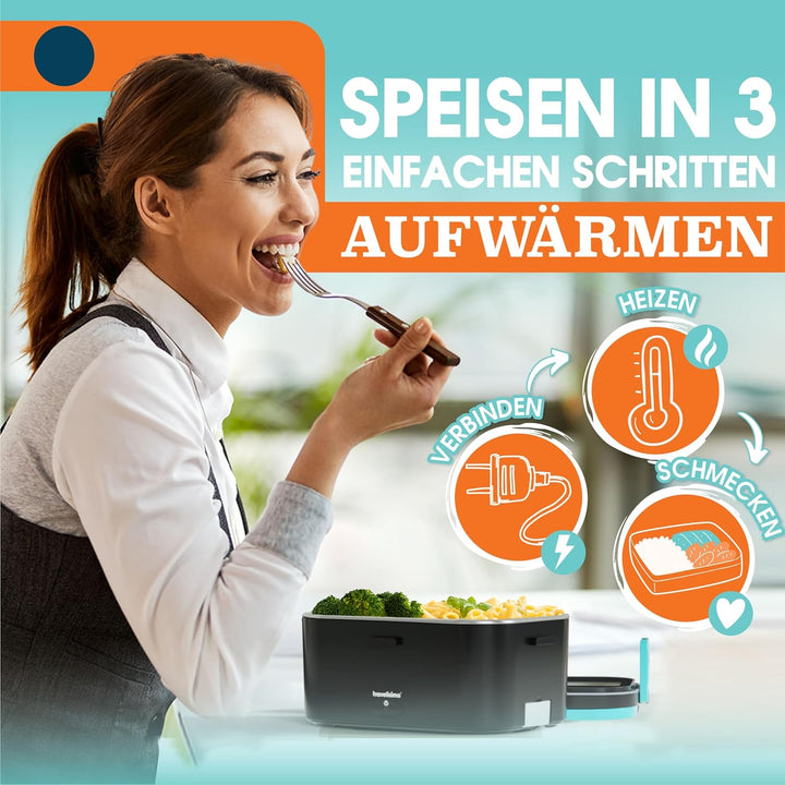 TRAVELISIMO XXL Elektrische Lunchbox Extra gross 1,8L Electric Lunch Box 80W, Warmhaltebox 3-in-1 Lu