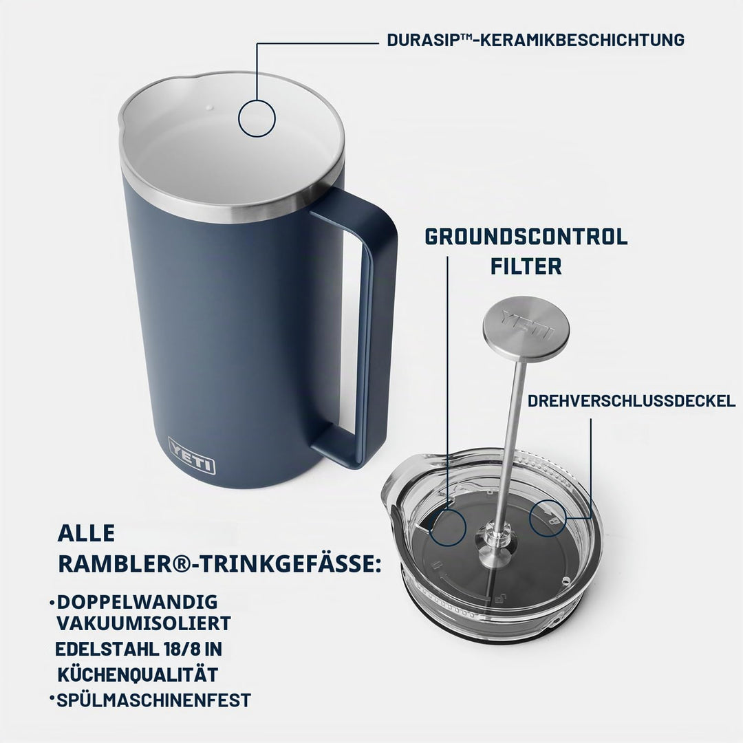 YETI Rambler Stempelkanne Mit DuraSip Keramikbeschichtung, Navy, 34 oz (1 L), Navy